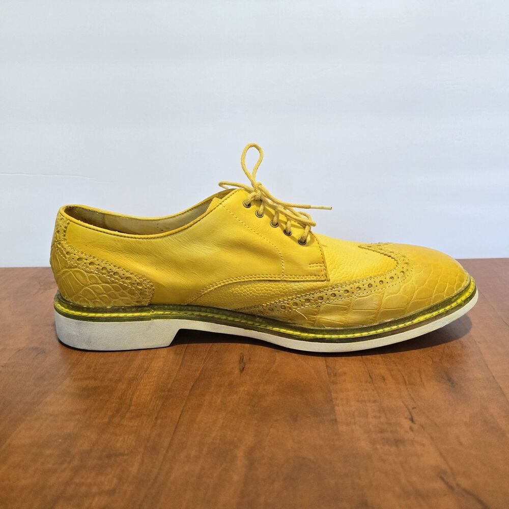Cole Haan Yellow Wingtip Brogue Crocodile Textured Lace Up Dress Shoes 10.5M - Picture 2 of 9